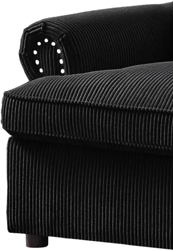 Miniatura 10 de Sofá cama reversible con cómodo colchón de espuma viscoelástica, sofá extraíble de pana convertible de tamaño matrimonial para sala de estar, Negro