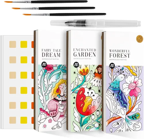 Paquete de 3 libros para colorear de acuarela, pintura con agua, kit de manualidades para niños, marcadores de pintura de acuarela de bolsillo,