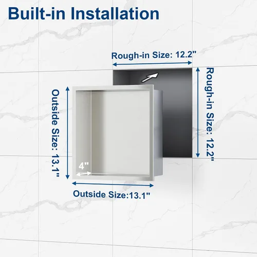 Miniatura 3 de Neodrain Nicho de ducha empotrado, gabinete de almacenamiento de baño, tamaño interior de 12 x 12 pulgadas, inserto de nicho de pared de baño