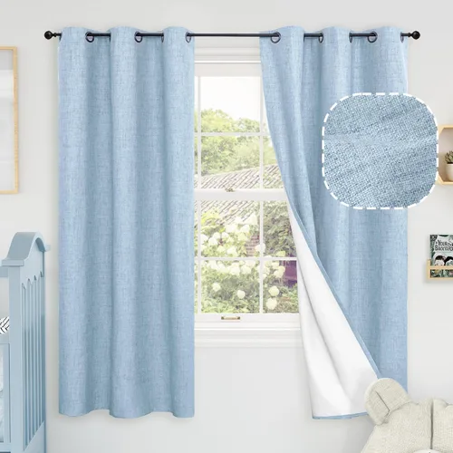 Miniatura 47 de Cortinas Opacas de Lino Azul Bebé para Guardería de 40 Pulgadas de Largo, 2 Paneles, Cortinas Cortas con Aislamiento Térmico Boho de Bloqueo Total