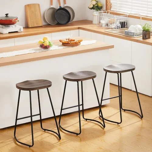 Miniatura 11 de HeuGah Juego de 2 taburetes de bar, taburetes de bar de 26" de altura de mostrador con pata de metal, taburetes de bar rústicos sin respaldo