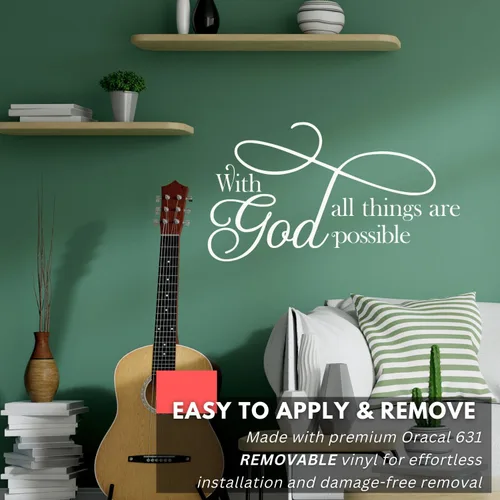 Miniatura 4 de My Vinyl Story Calcomanía de pared grande con Dios todas las cosas son posibles, inspiradora, decoración de oficina, cita de decoración de pared