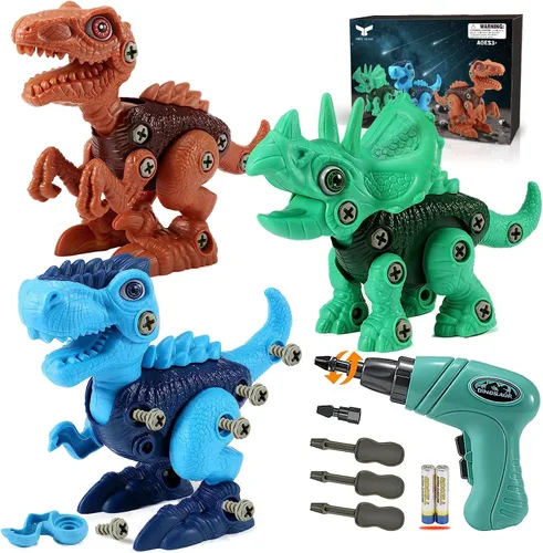 Juguetes STEM de dinosaurios para niños de 3 a 5 años, juguetes de dinosaurio desmontables con taladro eléctrico, juguete educativo de construcción