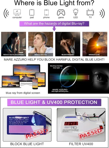 Miniatura 2 de MARE AZZURO Paquete de 4 lentes de lectura con bloqueo de luz azul para hombres y mujeres, ligeros para lectura de computadora 1.0 1.25 1.5 1.75 2.0