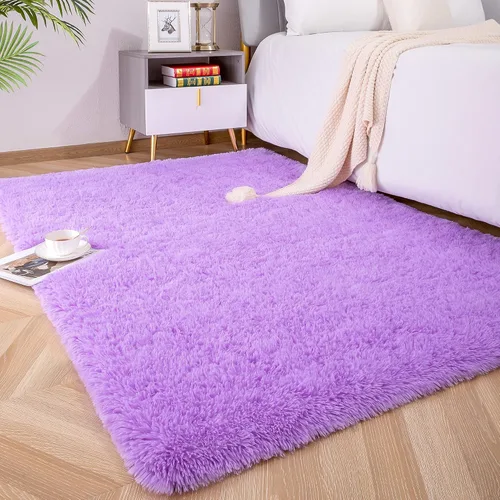 Miniatura 23 de Foxmas - Alfombra para centro de habitación, esponjosa y ultrasuave, para dormitorio, habitación de los niños, habitación del bebé, afelpada, Azul