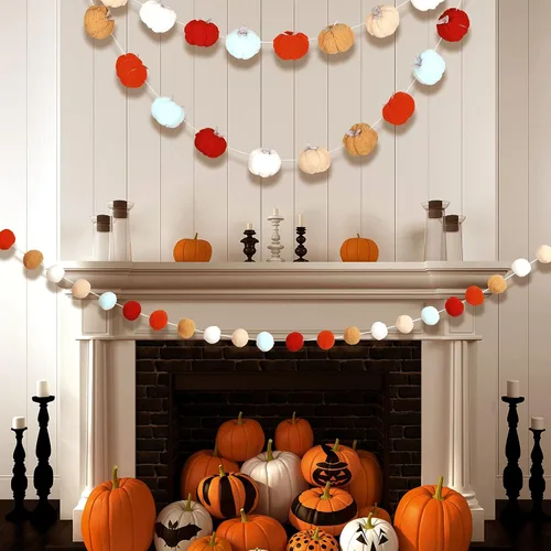 Miniatura 6 de Guirnalda de bolas de fieltro de calabaza pequeña, guirnalda de pompones de calabaza, pancarta de fieltro de calabaza, decoración de bola para Atumn
