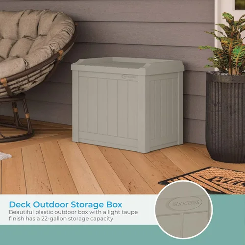 Miniatura 3 de Suncast Caja de Almacenamiento para Exteriores - Caja de Cubierta Exterior de Resina Color Gris Pardo Claro de 22 Galones con Asiento, Contenedor