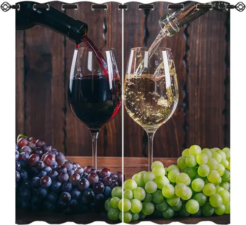 Cortinas opacas de vino para niñas y niños, decoración del hogar, uvas románticas, color rojo y blanco, con ojales, aislamiento térmico, cortinas de