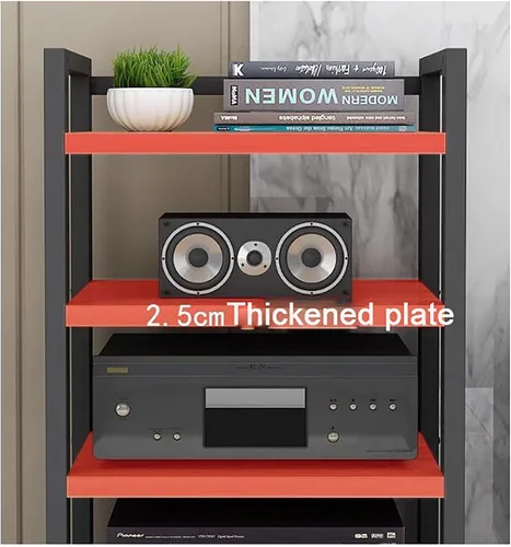 Miniatura 4 de Shelves Removable Audio Stand CD Rack Corner Rack Component Cabinet Stereo Rack Audio Tower with Height Adjustable Wooden Shelf for B-5-50x40x100cm