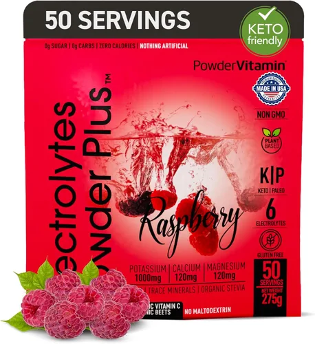 Miniatura 20 de Polvo de Electrolitos Plus (50 porciones), 0 calorías Keto, 0 azúcar, sin maltodextrina, 1000 mg de potasio, 120 mg de calcio, 120 mg de magnesio