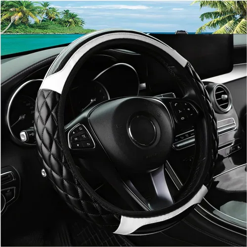 Miniatura 18 de Funda para volante de automóvil, 14.5 a 15 pulgadas, de piel antideslizante, diseño cómodo y seguro, accesorios universales para volantes