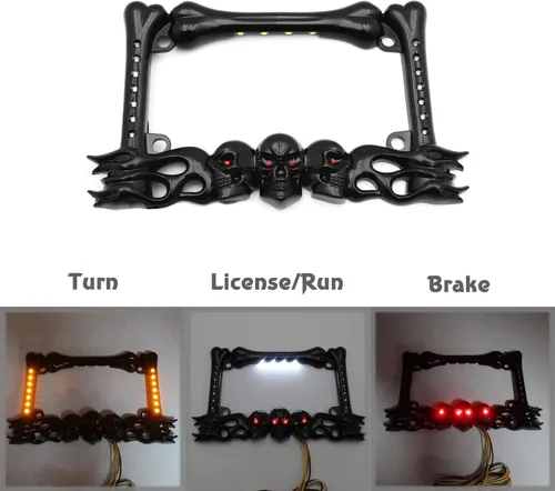Miniatura 2 de MT294-006- 3D SKULL FLAME BONES NEGRO MOTOCICLETA PLACA MARCO Compatible con HARLEY-DAVIDSON Negro