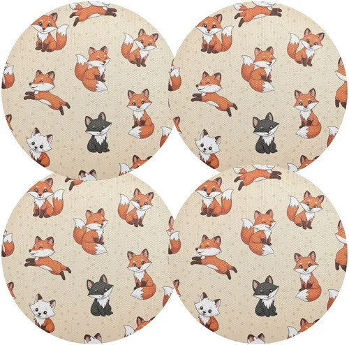Miniatura 2 de Cute Cartoon Fox Beige PVC Plate Mat, Washable Heat Place Mat for Kitchen one sizex1