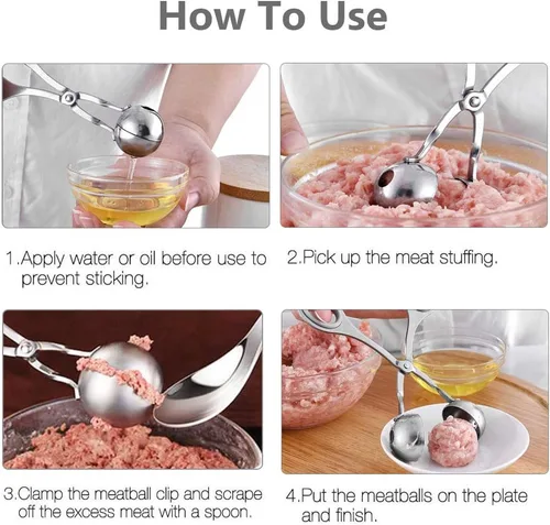 Miniatura 5 de Paquete de 2 pinzas de acero inoxidable para carne, ballers de carne de acero inoxidable, para hacer pasteles, albóndigas, para hacer hielo