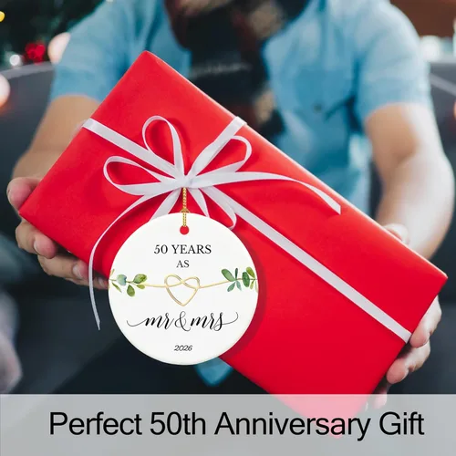Miniatura 5 de Adorno de 50 aniversario, regalos para aniversario de boda de 50 años, regalos de boda 50 para padres, parejas, 2.9 pulgadas, cerámica de 50 años