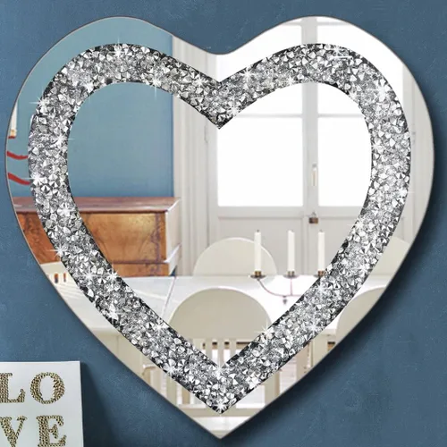 Miniatura 10 de DMDFIRST Espejo de plata con forma de corazón de diamante de cristal con cadena de acero inoxidable plateado para decoración de pared, 12 x 12 x 0.5