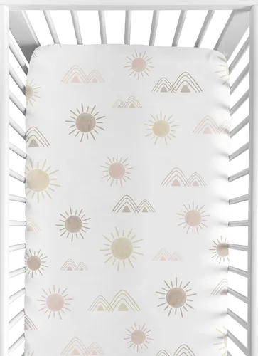 Sweet Jojo Designs Boho Desert Sun Girl - Sábana bajera ajustable para cuna para bebé o niño pequeño, color rosa, malva, dorado, gris pardo,