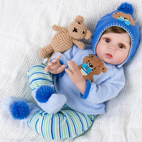 Miniatura 2 de Aori Reborn Baby Boy - Muñeca realista de 22 pulgadas con peso y cuerpo ultra suave, chupete y traje, muñeca de vinilo suave hecha a mano para niños