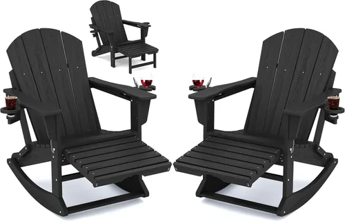 Miniatura 23 de Mecedora Adirondack de KINGYES con Otomana Retráctil y Portavasos, Silla Reclinable de Patio de HDPE Adirondack para Porche, Patio, Balcón, Azul Aqua