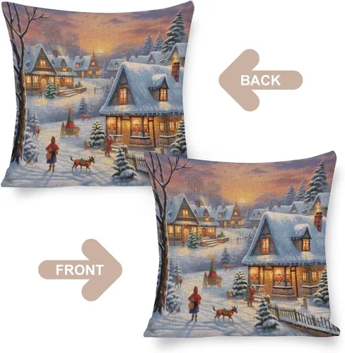 Miniatura 3 de Fundas de almohada de 16 x 16 pulgadas, diseño de pueblo de invierno, decoración de Navidad, para sofá, sala de estar, dormitorio