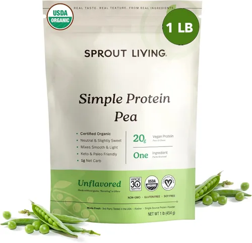 Miniatura 9 de Sprout Living Polvo de proteína de guisante orgánico, sabor a vainilla, 0.71 oz de proteína orgánica a base de plantas en polvo sin edulcorantes