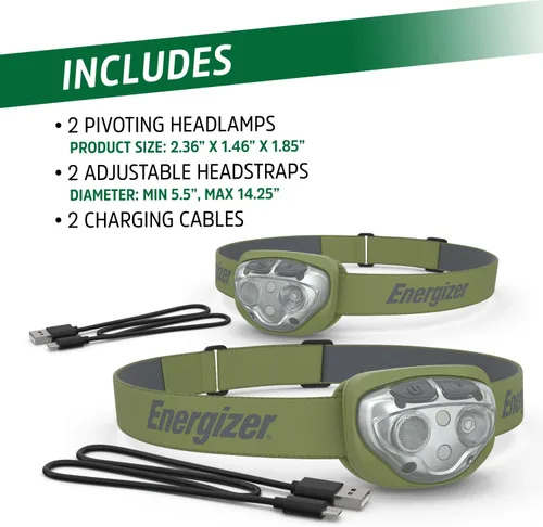 Miniatura 8 de Energizer PRO-400 Linterna frontal recargable (paquete de 2), linterna frontal recargable resistente al agua IPX4, lámpara de cabeza ultra brillante