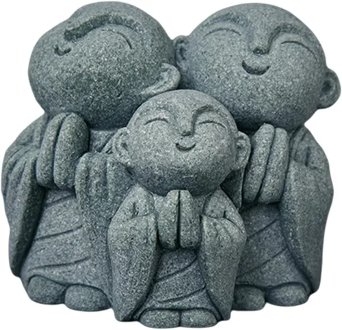 Miniatura 8 de livelyfish Estatua de monje rezante de Bosatsu de Bosatsu japonés de Buda Bosatsu Feng Shui, piedra arenisca feliz/sonriente en miniatura, adorno