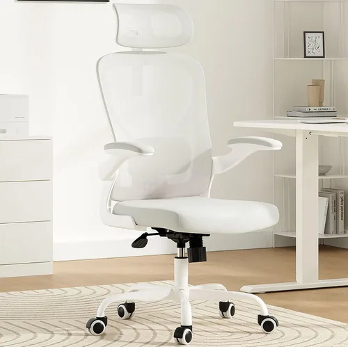 Silla de oficina ergonómica blanca y silla de escritorio de respaldo alto con soporte lumbar ajustable, cómodas sillas de juegos de computadora con