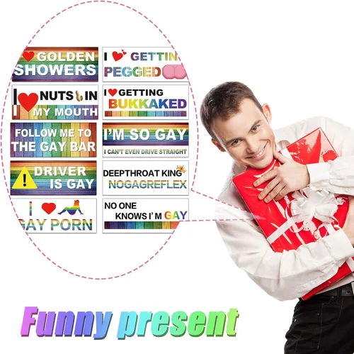 Miniatura 7 de Frienda 10 piezas de calcomanías para parachoques divertidas con pegatinas LGBT arcoíris, pegatinas para parachoques de broma para autos, accesorios