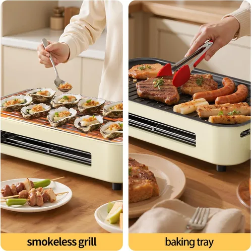 Miniatura 5 de AORAN - Parrillas eléctricas para interiores sin humo, parrilla de interior versátil sin humo para cocinar en casa, con parrillas de interior Blanco
