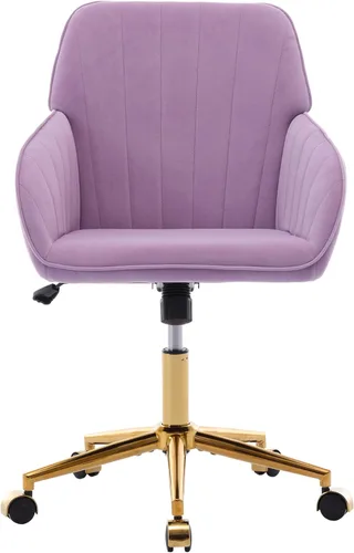 Miniatura 4 de Silla de oficina en casa, silla giratoria de terciopelo para escritorio, sillón tapizado moderno con base dorada para niñas y mujeres, asiento