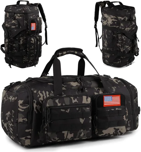 Bolsa táctica de gimnasio para hombres, 50L grande 3 en 1 bolsa deportiva con compartimento para zapatos para viajes, mochila de viaje resistente al