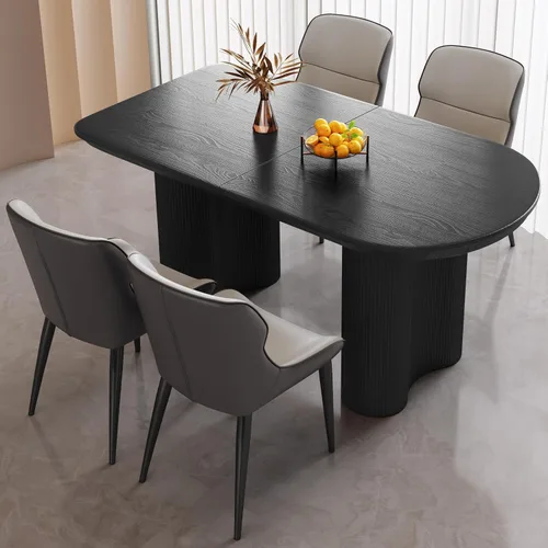 Miniatura 37 de Mesa de comedor negra de 55 pulgadas, una mesa rectangular de extremo redondeado con patas de diseño ondulado para cocina, comedor, oficina en casa