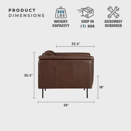Miniatura 4 de Lexicon Sofá de cuero de grano superior, sofá moderno, sofá de gran tamaño con marco de madera maciza y patas de metal, sofás de cuero para sala