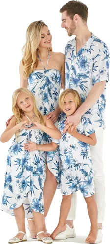 Miniatura 7 de Conjunto de traje de fiesta hawaiano Luau a juego para parejas, vestido camisero en negro Rafelsia