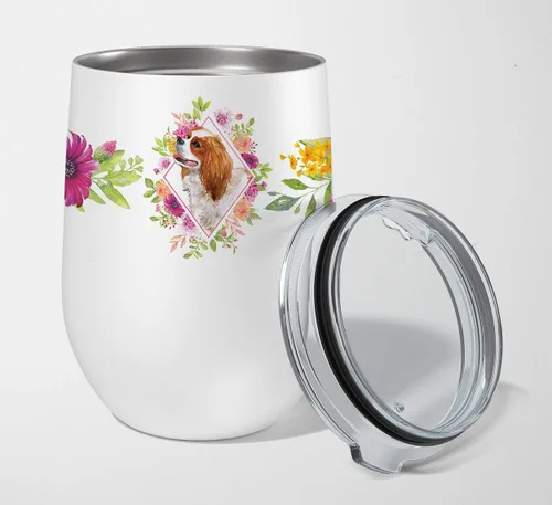 Miniatura 41 de Caroline's Treasures CK4110TBL12 Afghan Hound Pink Flowers - Vaso de vino aislado de acero inoxidable de 12 onzas con tapa, bonita taza de viaje