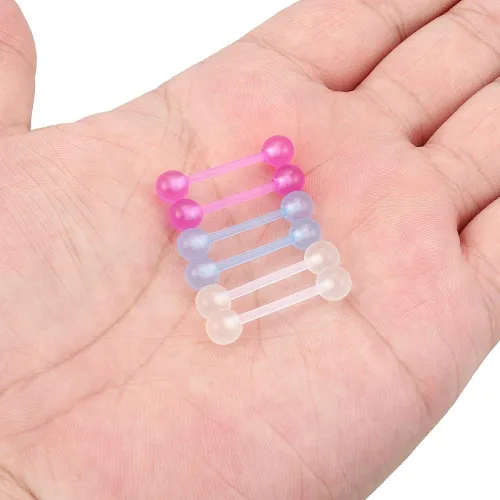 Miniatura 12 de Ftovosyo - Retenedor recto de aro para lengua o pezón calibre 14 G de 5/8 de pulgada (16 mm) que brilla en la oscuridad, de acrílico flexible; joyas