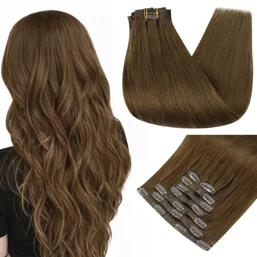 Miniatura 29 de Full Shine Extensiones de cabello humano con pinzas, cabello humano Remy invisible para mujer, color rubio platino, 20 pulgadas, 8 unidades, 4.23 oz