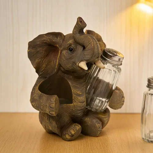 Juego de saleros y pimenteros de elefante con tarros de especias de cristal, dispensador de sal y pimienta con figura de elefante de resina y