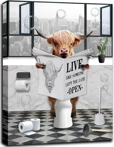 Miniatura 10 de PIMULSAA Póster de periódico divertido de lectura de gato sentado en el inodoro, arte de pared para inodoro y baño (enmarcado, 12 x 16 pulgadas)