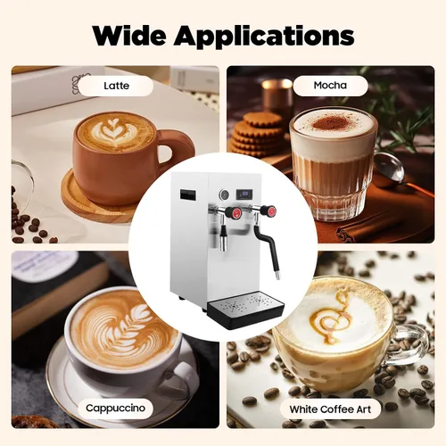 Miniatura 8 de Espumador de leche multiusos comercial 8L Máquina de espuma de agua hirviendo de vapor completamente automática, pantalla LCD para café expreso