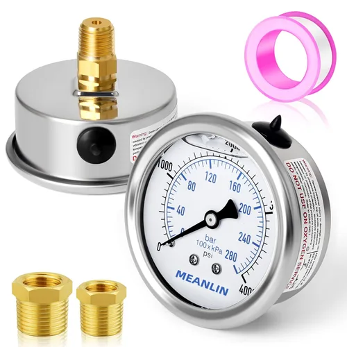 Miniatura 64 de MEANLIN MEASURE - Manómetro de acero inoxidable, relleno de líquido, esfera con cara de 2.5 pulgadas, NPT de 1/4 de pulgada, agua, aceite y gas