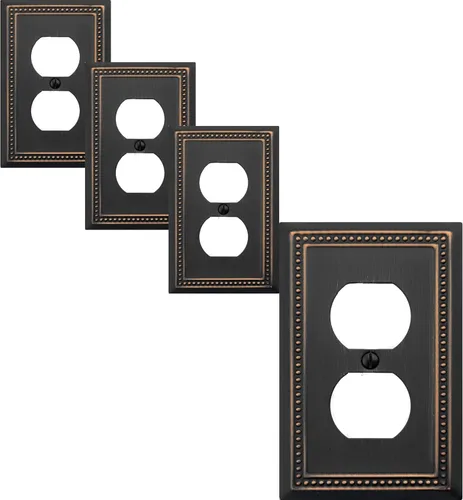 Miniatura 61 de OKAWYC Cubierta de Interruptor de Luz de Tomacorriente Dúplex Individual Belaire de Metal con Cuentas para Pared, Paquete de 4 Latón Antiguo 1 Gang