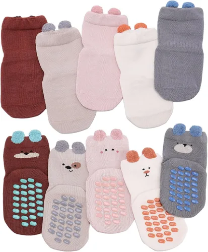 Miniatura 8 de Jspupifip Toddler Non-Slip Socks with Grips 5 Pairs Cotton Cute Baby Cartoon Floor Crew Socks Indoor Soft Cotton Ankle Sock