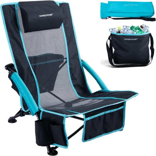 CHANGE MOORE Silla de playa baja con bolsa enfriadora 2 en 1, 1 paquete soporta hasta 300 libras, sillas de playa plegables para adultos con soporte