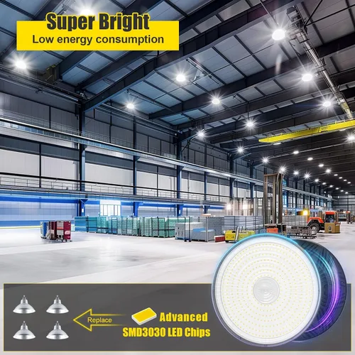 Miniatura 5 de BBESTLED Luz LED UFO de 480 V de alta bahía – 150 W/100 W/80 W de potencia ajustable, 22500 lm 5000 K ultra brillante, 0-10 V regulable, iluminación