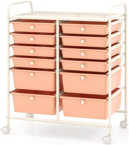 Miniatura 28 de COSTWAY Carrito de almacenamiento rodante con 4 cajones, carrito de almacenamiento de plástico y organizador con 4 cajones extraíbles, carrito