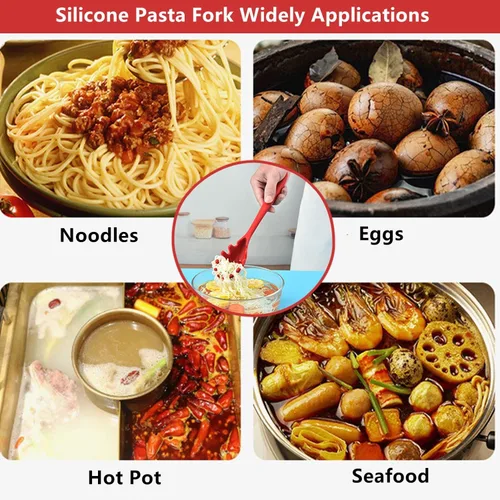 Miniatura 6 de Cuchara de espagueti, tenedor para pasta, tenedor de silicona para pasta, colador de espaguetis de 11.2 pulgadas, servidor de cuchara de fideos