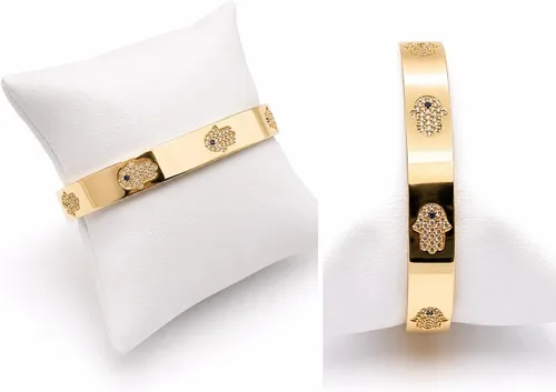 Miniatura 3 de LESLIE BOULES Pulsera de mano Hamsa chapada en oro de 18 quilates para mujer, joyería de moda