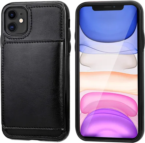 Miniatura 3 de KIHUWEY Funda compatible con iPhone 11 con tarjetero y soporte para tarjetas de crédito, de cuero de primera calidad, duradero, a prueba de golpes
